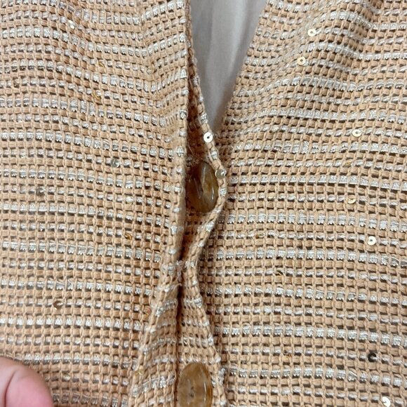 Caryna Nina Haute Couture Sequined Knit Buttoned Lightweight Jacket Tan Size S - Picture 9 of 11